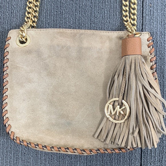 Michael Kors Crossbody Bag Womens Small Tan Suede Whipped Chelsea Shoulder Purse - Picture 4 of 17